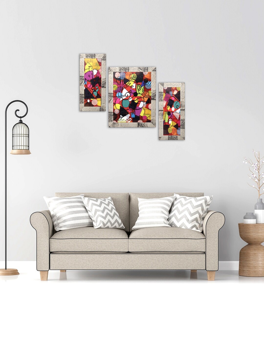 

Indianara Set Of 3 Digital Ganesha Printed Framed Wall Paintings, Green