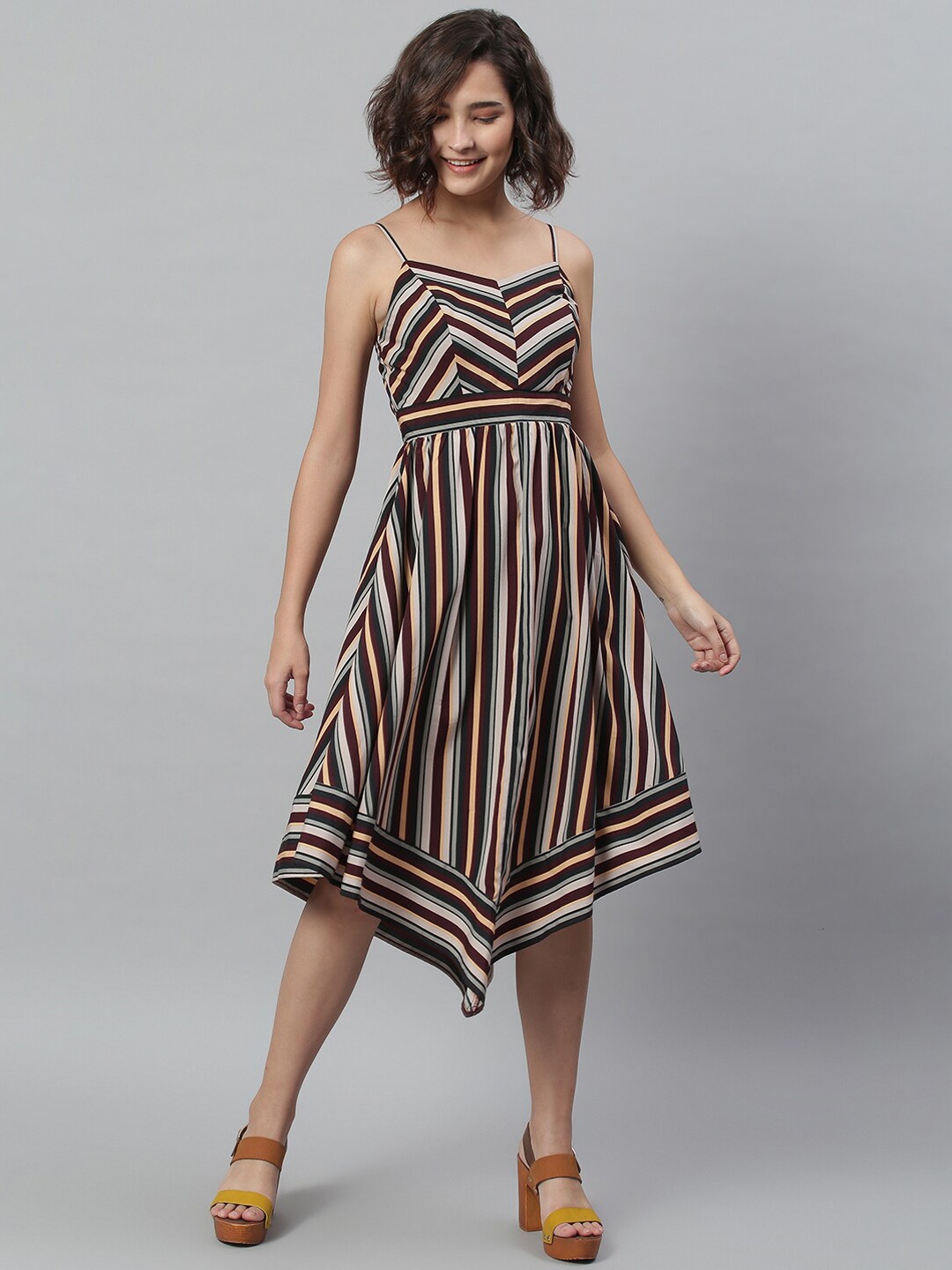 KASSUALLY Multicoloured Crepe Midi Dress, Multi