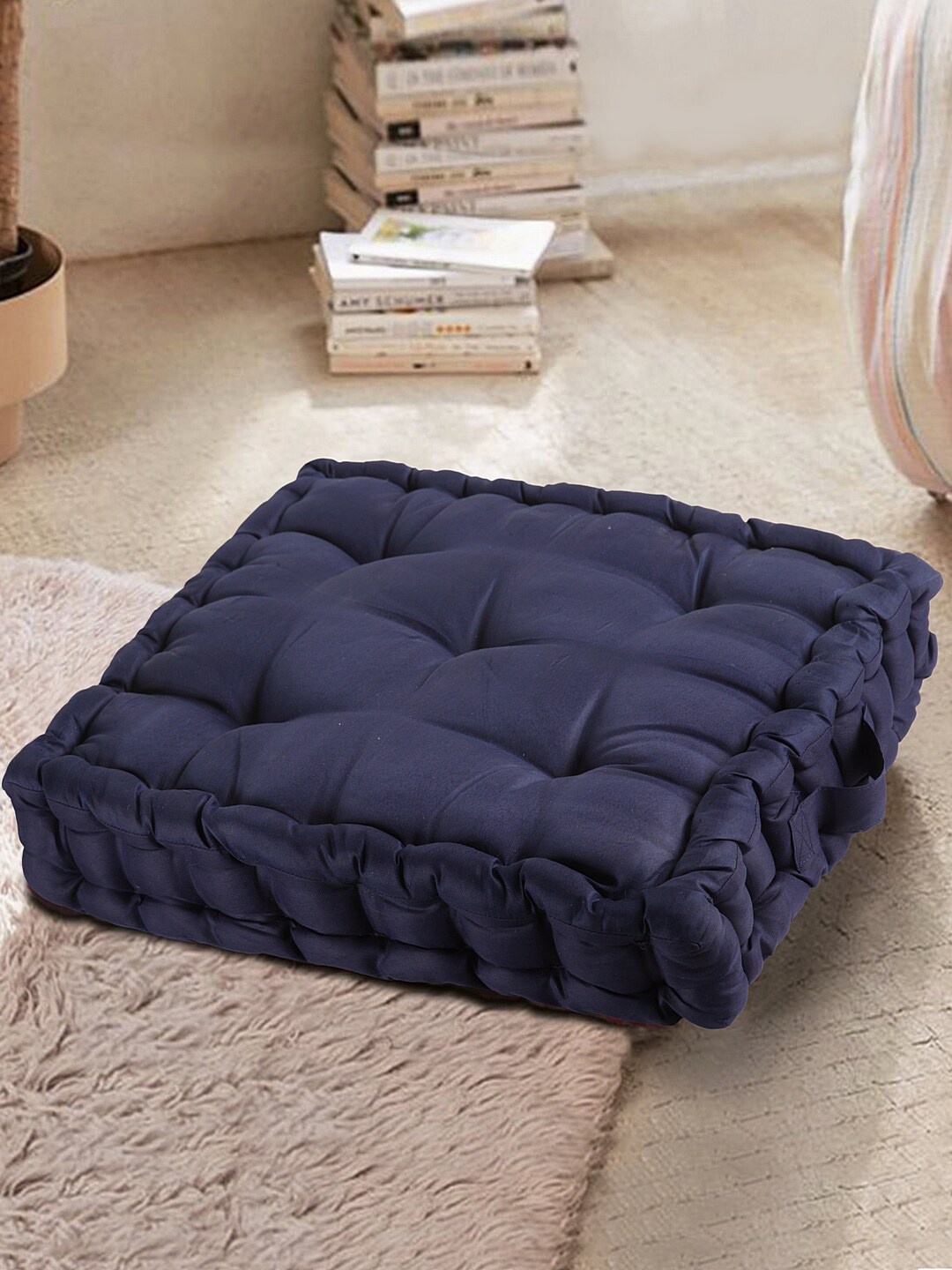

HOSTA HOMES Navy Blue Solid Cotton Filled Chair Pad