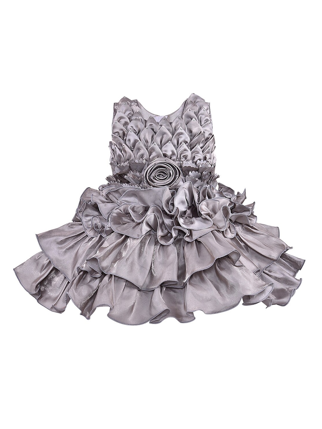 

Wish Karo Girls Grey Self Design Fit and Flare Dress