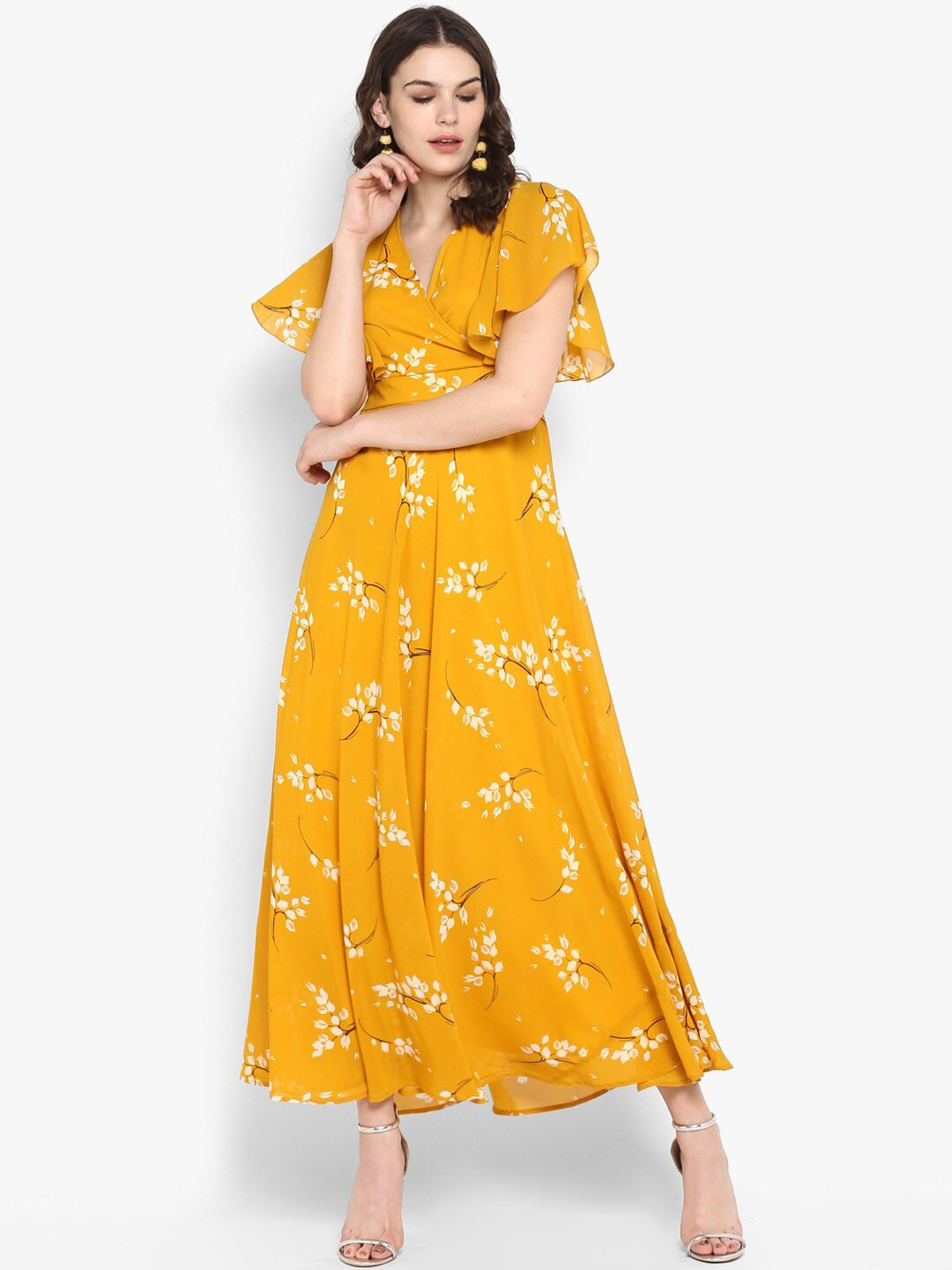 

The Vanca Women Mustard Printed Wrap Dress