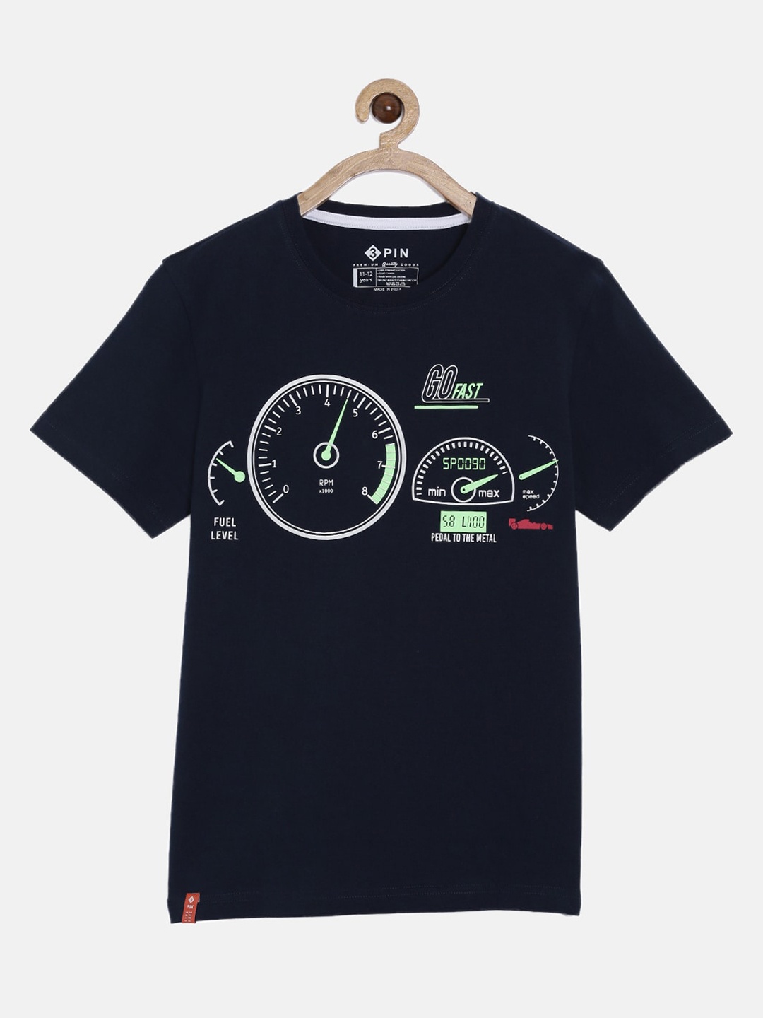 3PIN Boys Navy Blue Printed Round Neck T-shirt