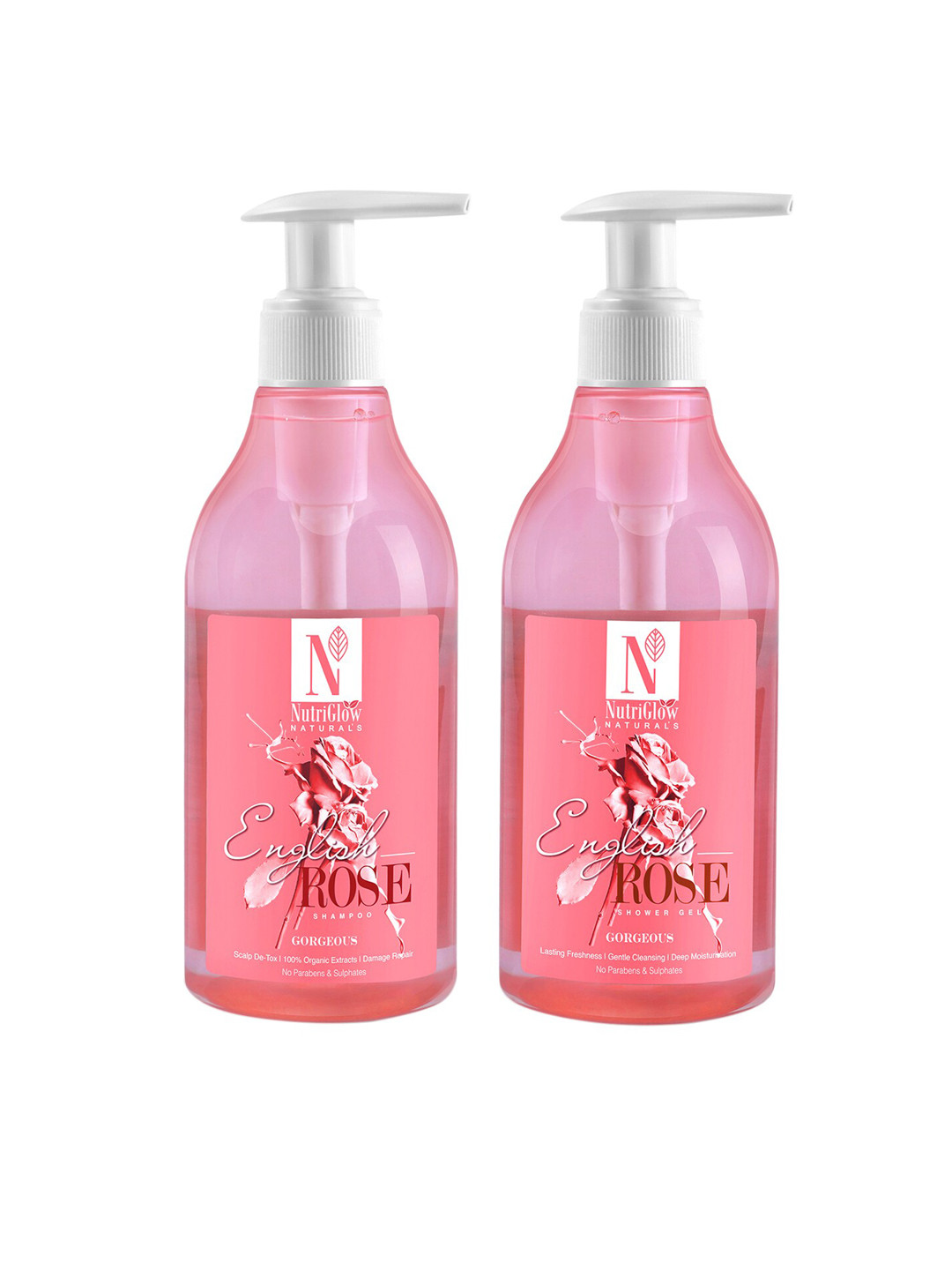 

NutriGlow Set of 2 NATURAL'S English Rose Shampoo & English Rose Shower Gel - 150 ml each, White
