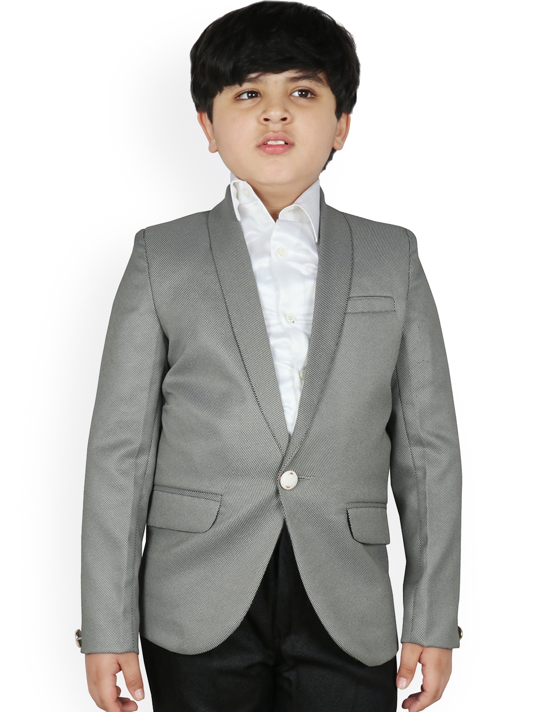 

SG YUVRAJ Boys White & Black Self-Design Blazer