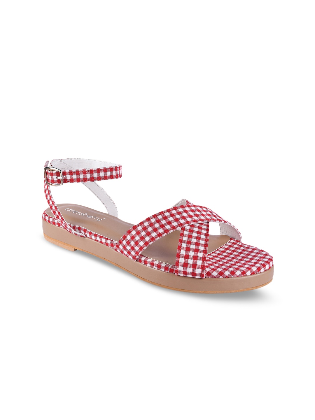 

DressBerry Women Red & White Checked Open Toe Flats