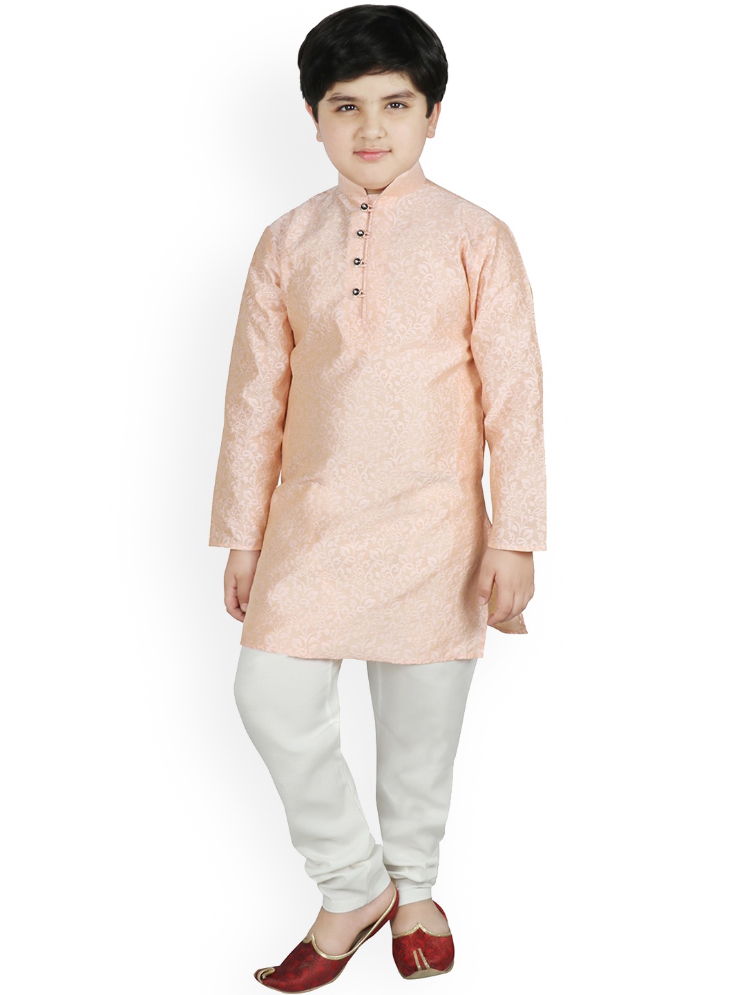 

SG YUVRAJ Boys Pink & White Printed Kurta with Churidar