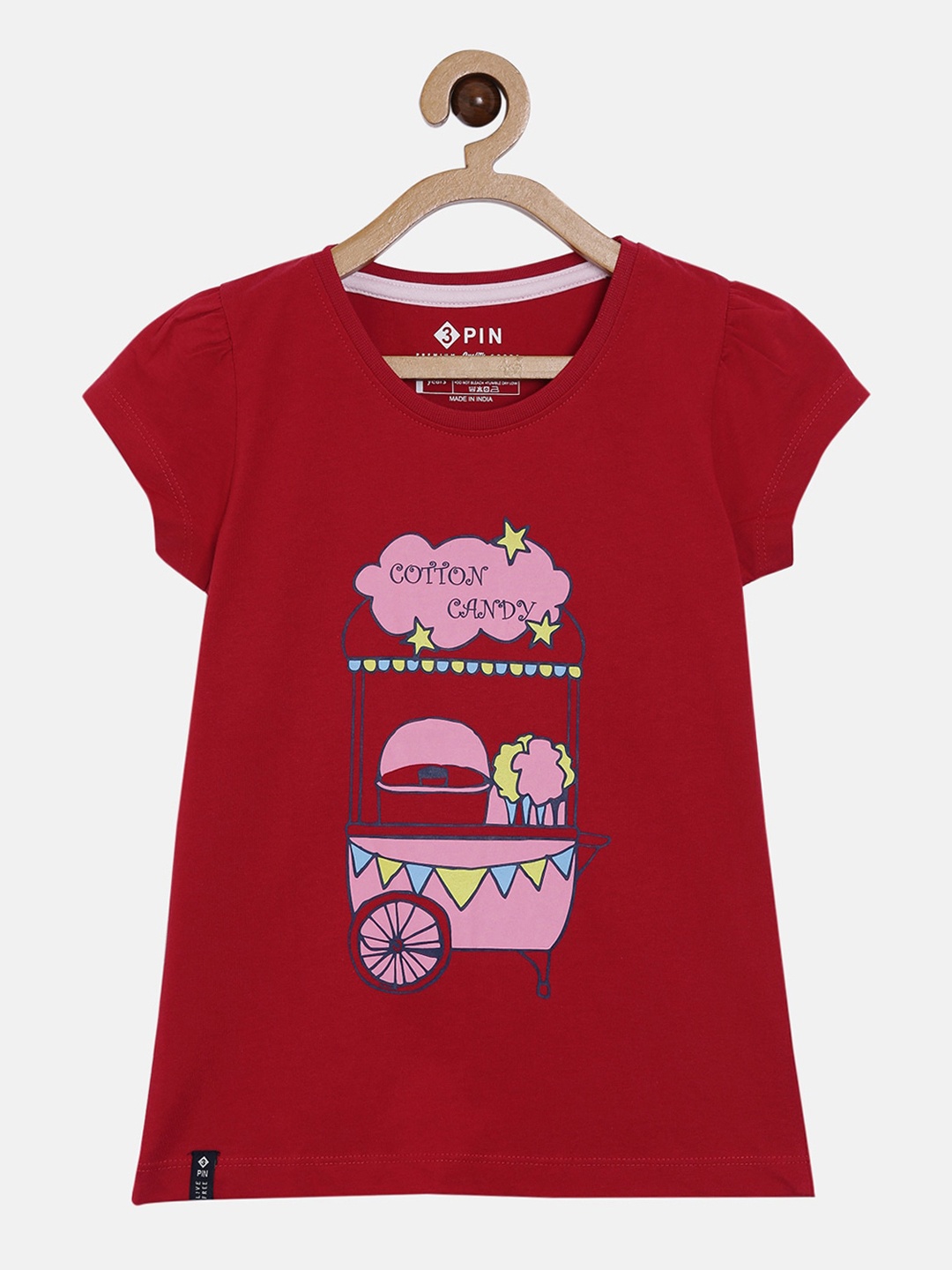 3PIN Girls Red Printed Round Neck T-shirt