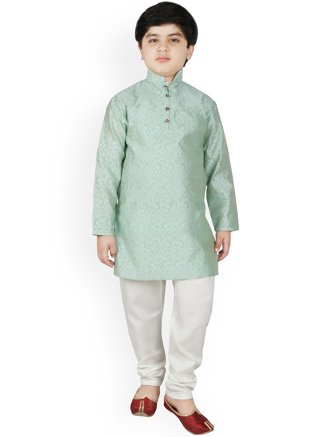 

SG YUVRAJ Boys Turquoise Blue & White Self Design Kurta with Churidar