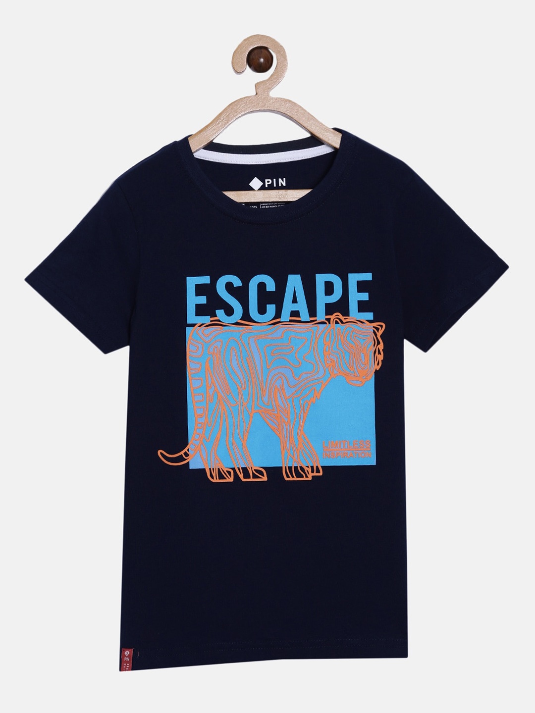 3PIN Boys Navy Blue Printed Round Neck T-shirt