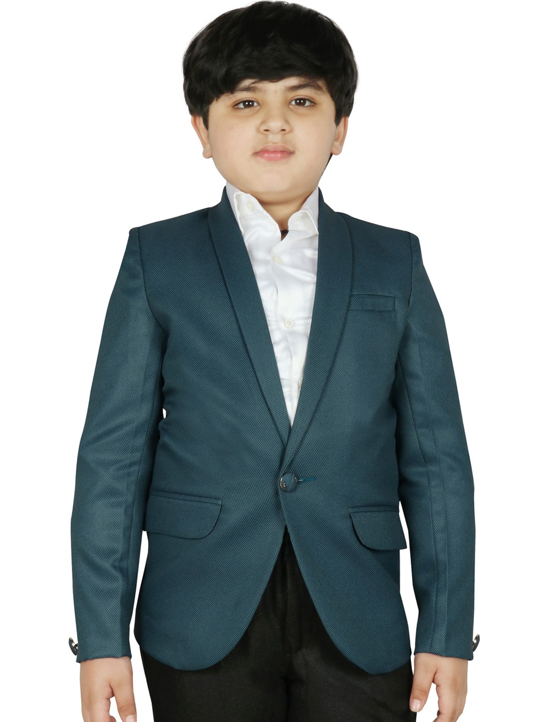 

SG YUVRAJ Boys Turquoise Blue Self Design Blazer