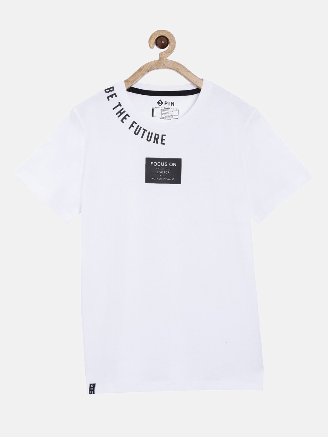 3PIN Boys White Solid Round Neck T-shirt