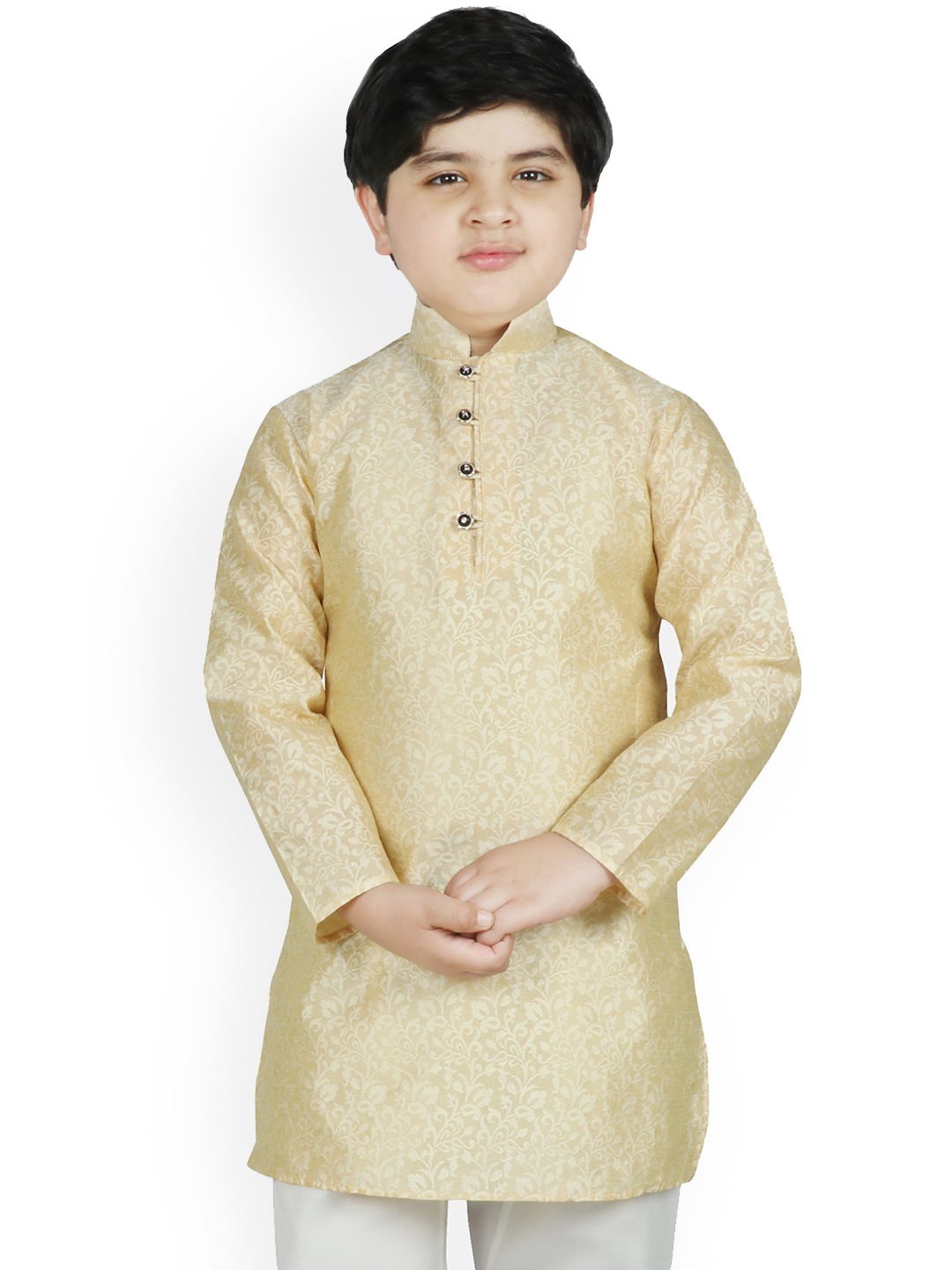 

SG YUVRAJ Boys Beige Ethnic Motifs Satin Brocade Satin Kurta