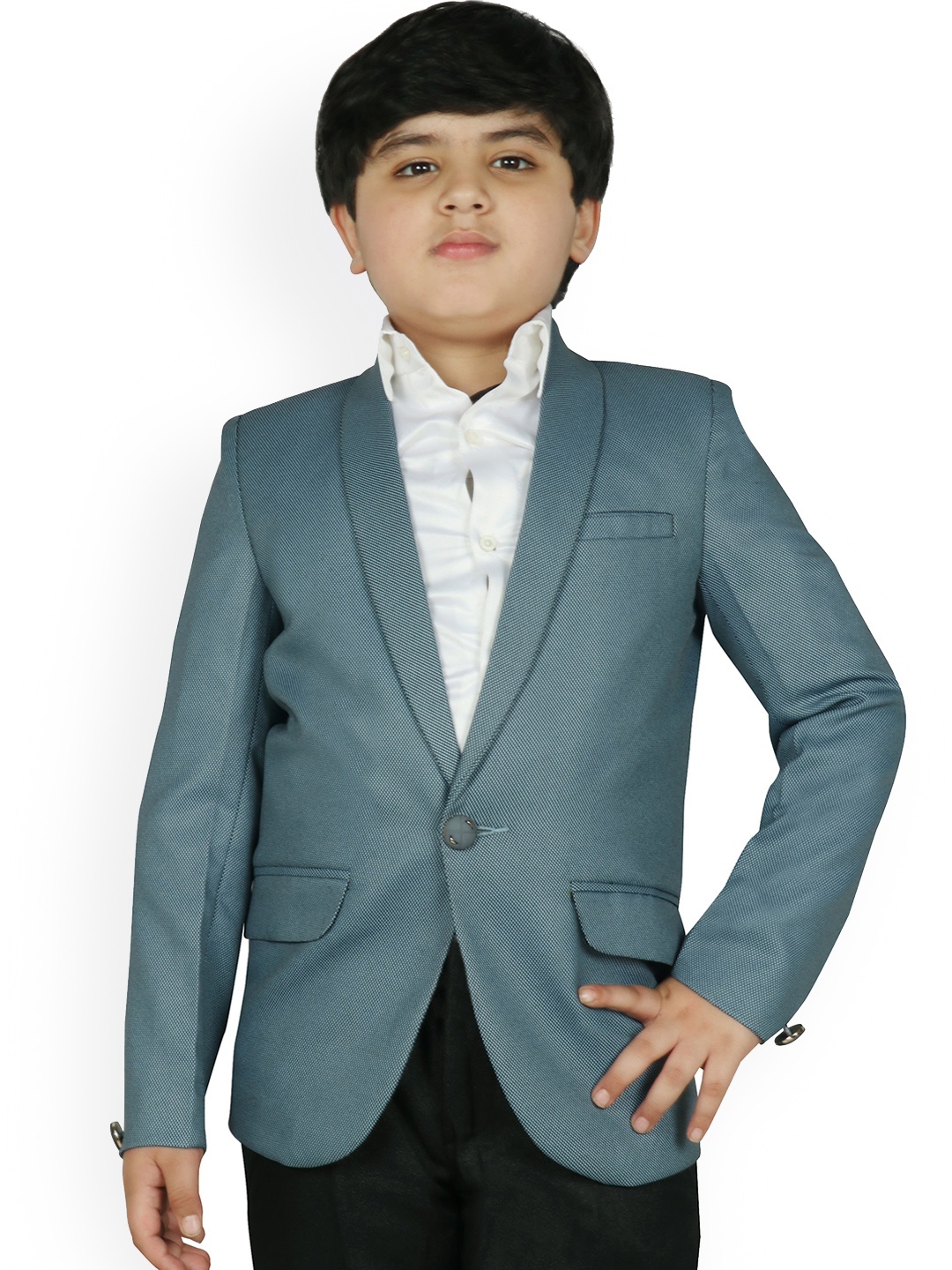 SG YUVRAJ Boys Navy Blue Self-Design Regular Fit Blazer