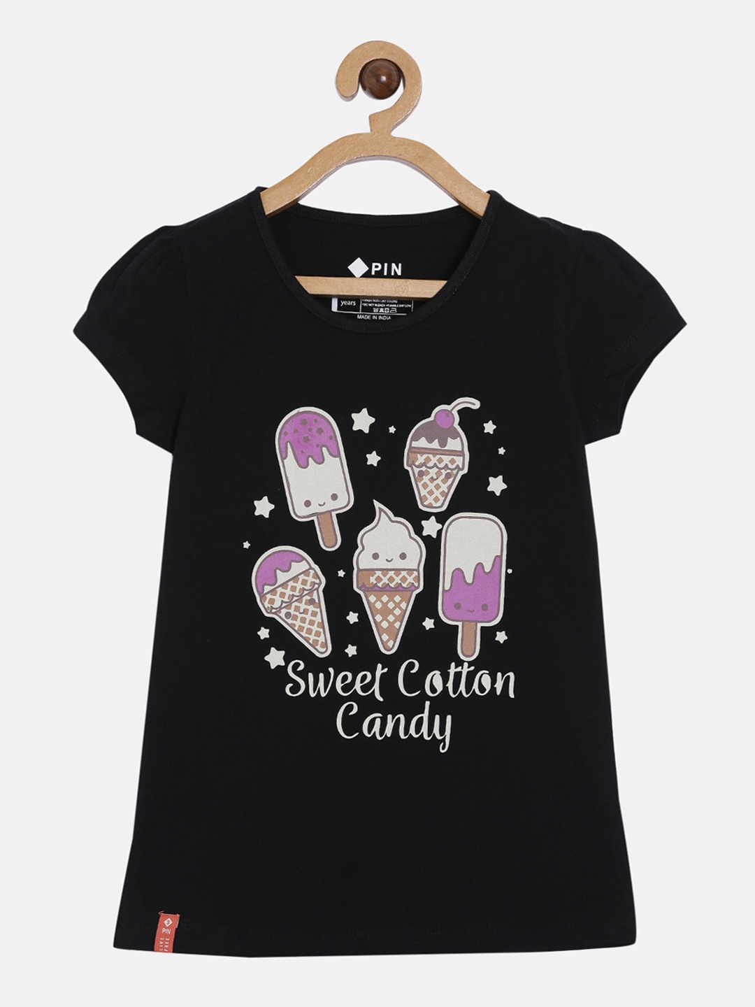 

3PIN Girls Black Printed Round Neck T-shirt