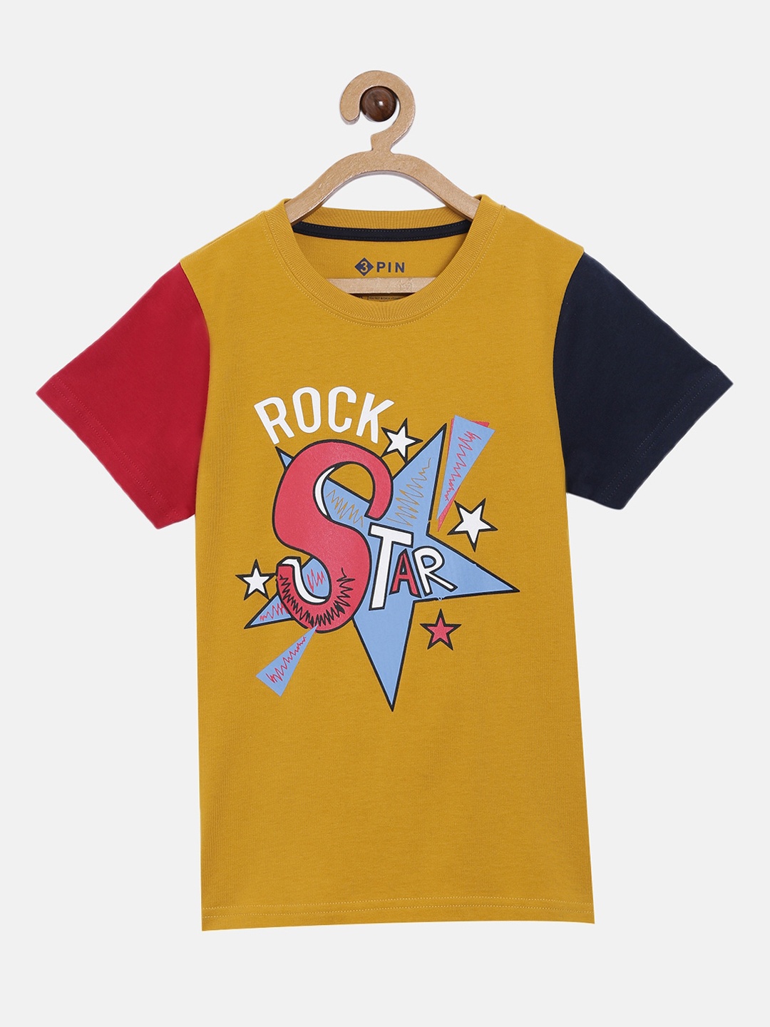 

3PIN Boys Mustard Printed Round Neck T-shirt