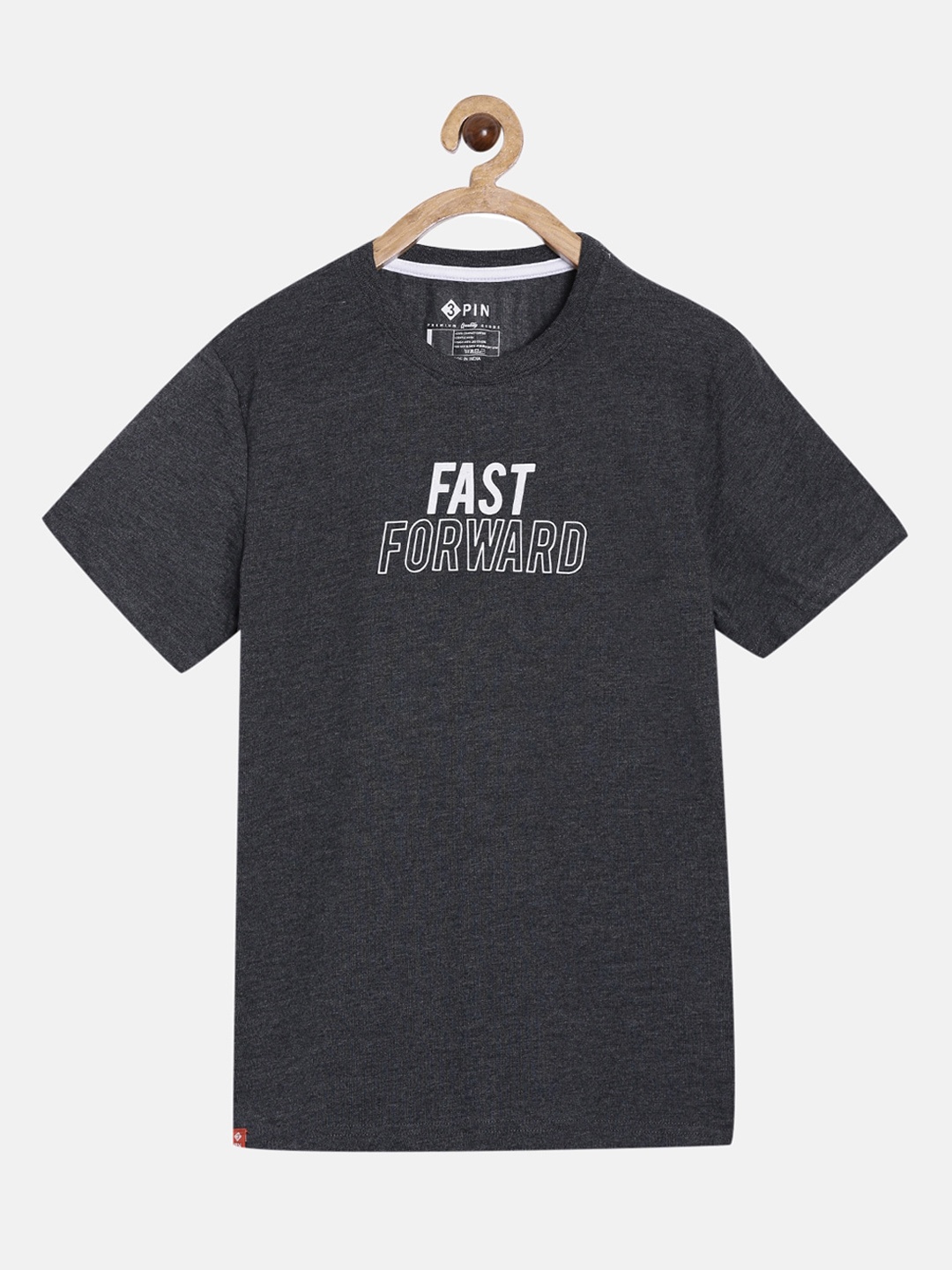 

3PIN Boys Charcoal Printed V-Neck T-shirt