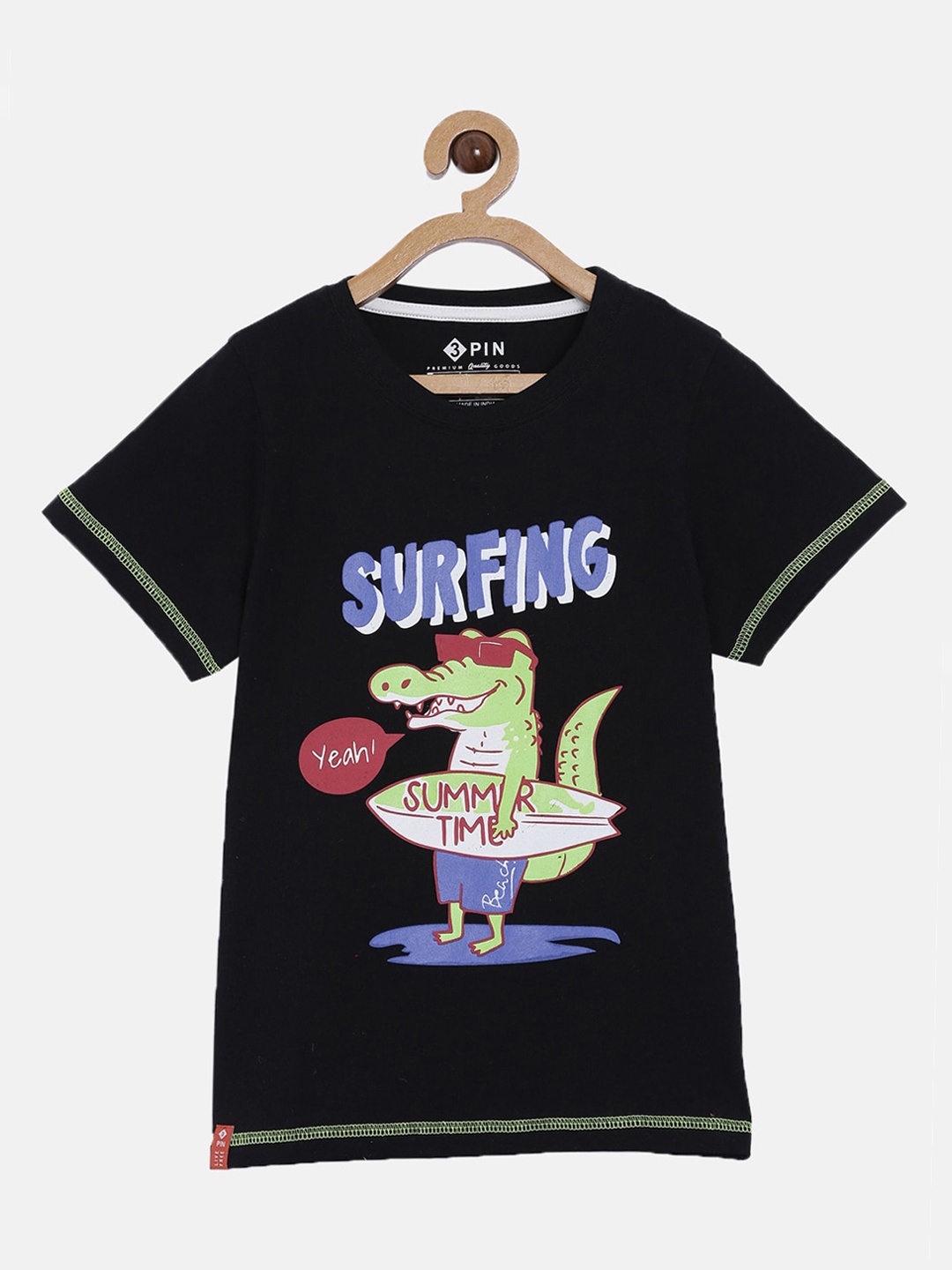 3PIN Boys Black Printed Round Neck T-shirt