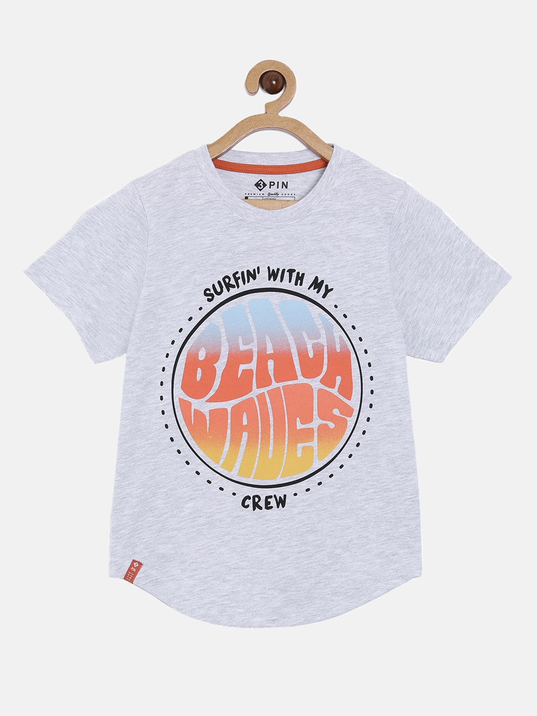

3PIN Boys Grey Melange Printed Round Neck T-shirt