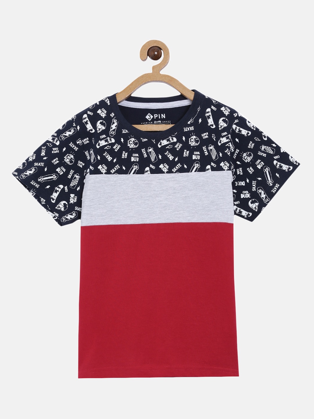 

3PIN Boys Multicoloured Colourblocked Round Neck T-shirt, Multi