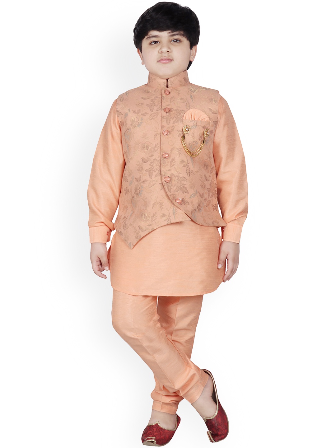 

SG YUVRAJ Boys Pink Solid Kurta with Churidar and Nehru Jacket