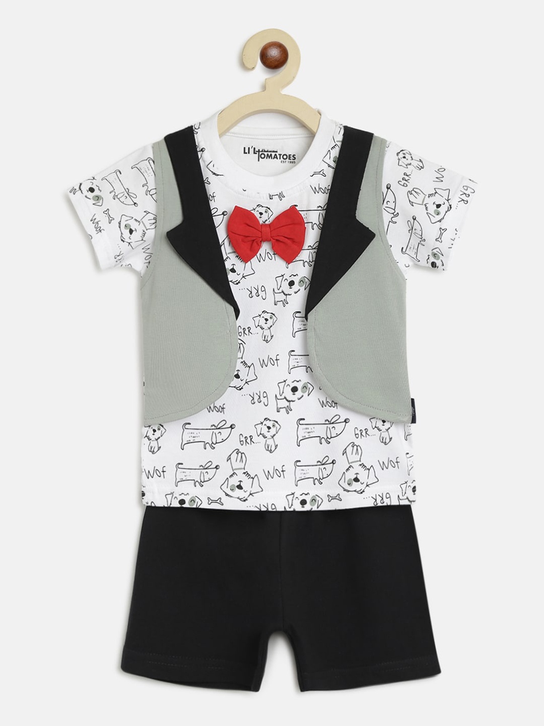 

Lil Tomatoes Unisex Kids White & Black Printed T-shirt with Shorts