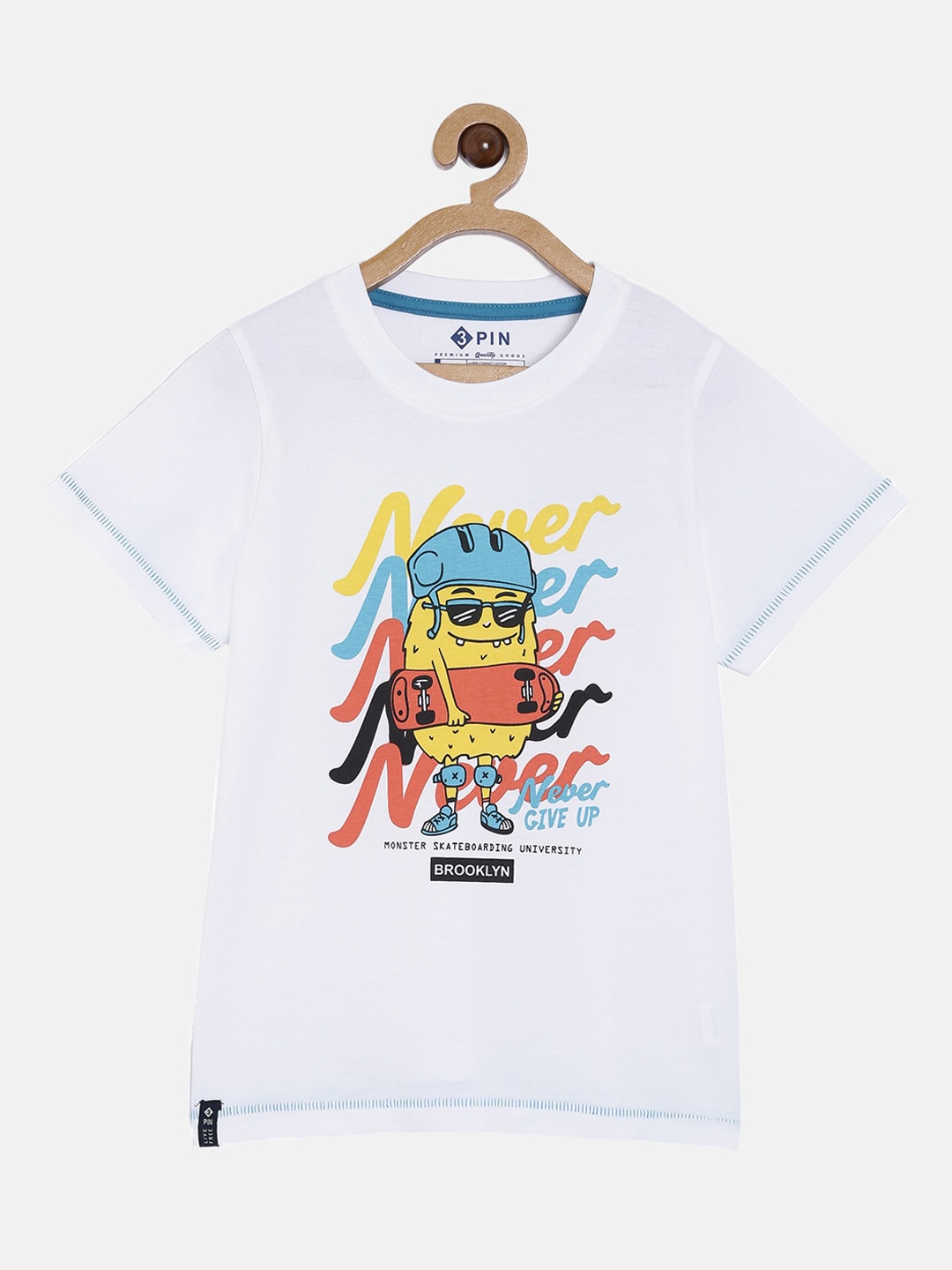 

3PIN Boys White Printed Round Neck T-shirt