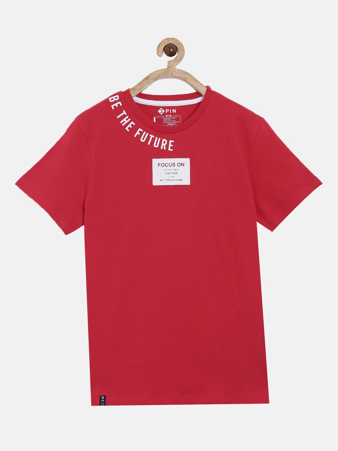 3PIN Boys Red Solid Round Neck T-shirt