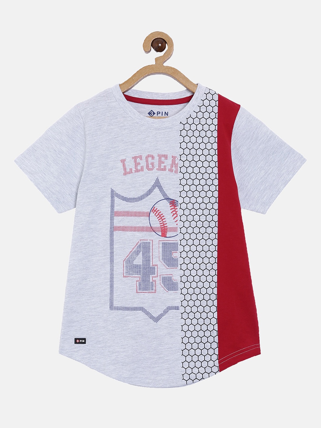 

3PIN Boys Grey Melange Printed Round Neck T-shirt