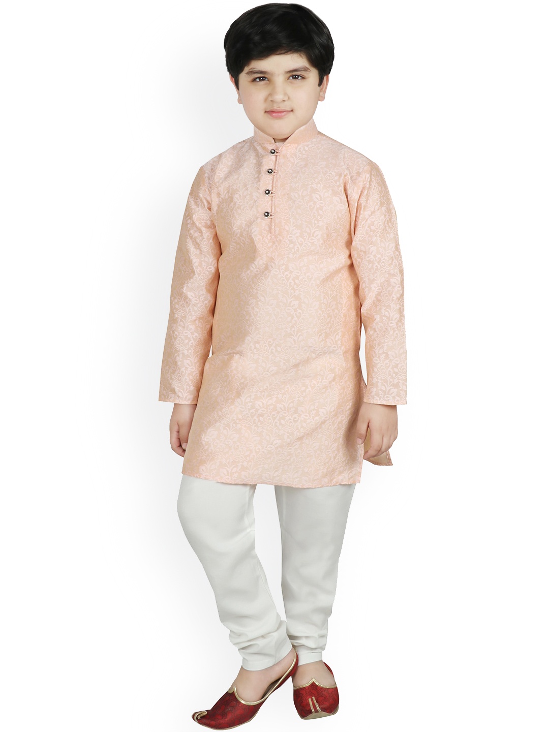 

SG YUVRAJ Boys Pink & White Printed Kurta with Churidar