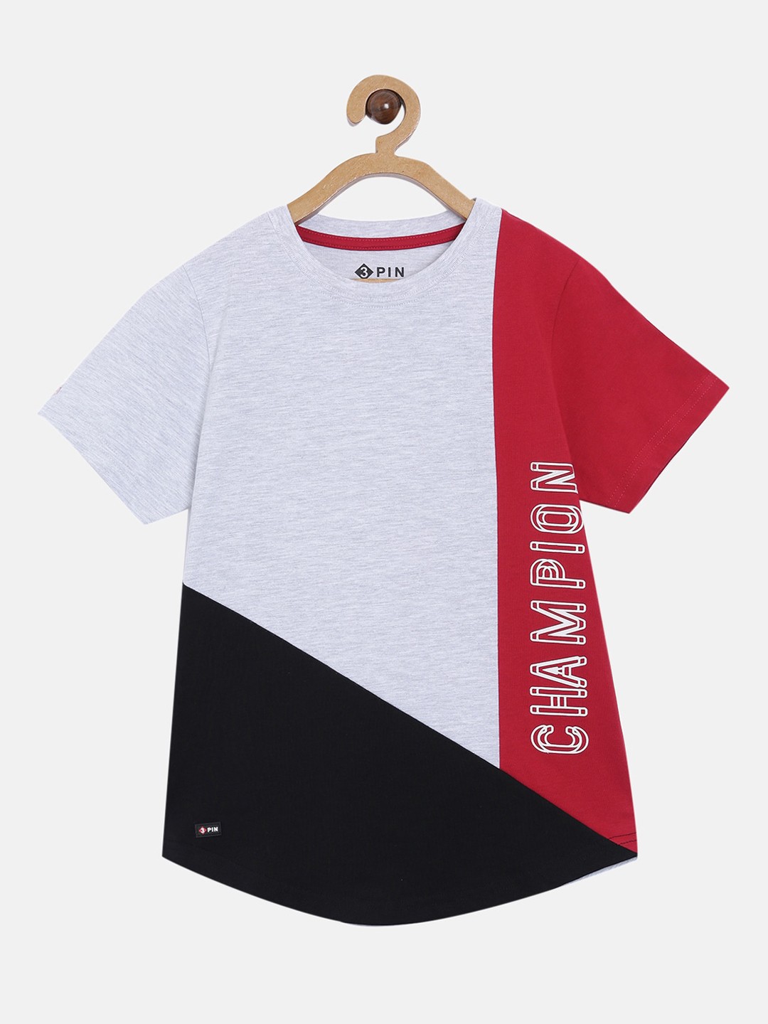 

3PIN Boys Grey Melange Colourblocked Round Neck T-shirt
