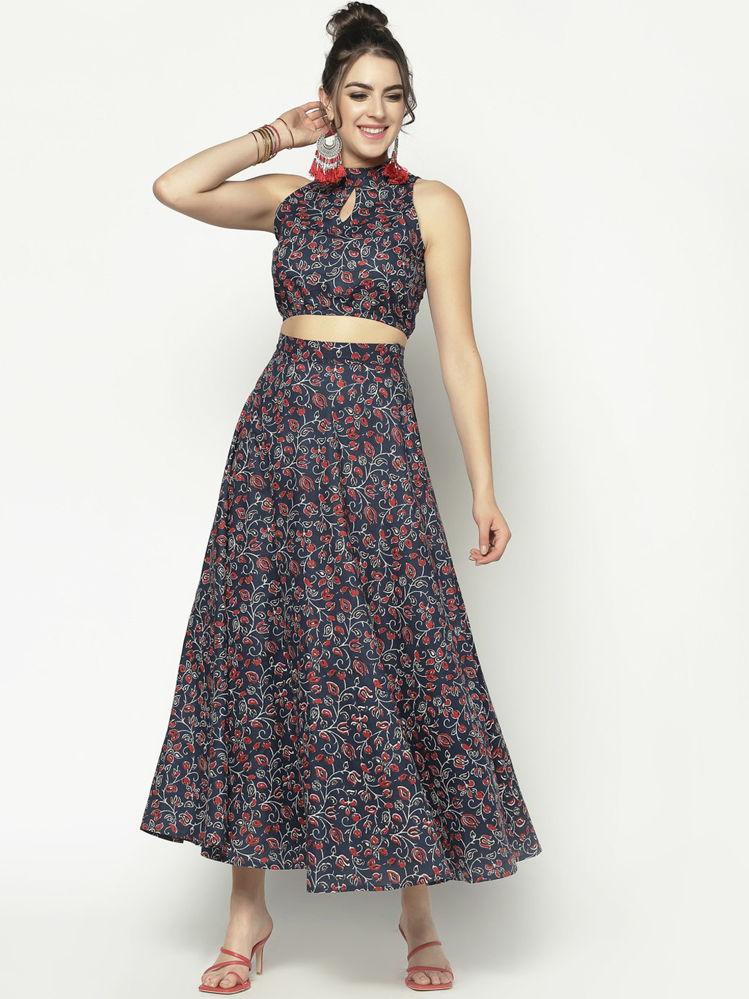 

Sera Women Navy Blue Printed Maxi Dress