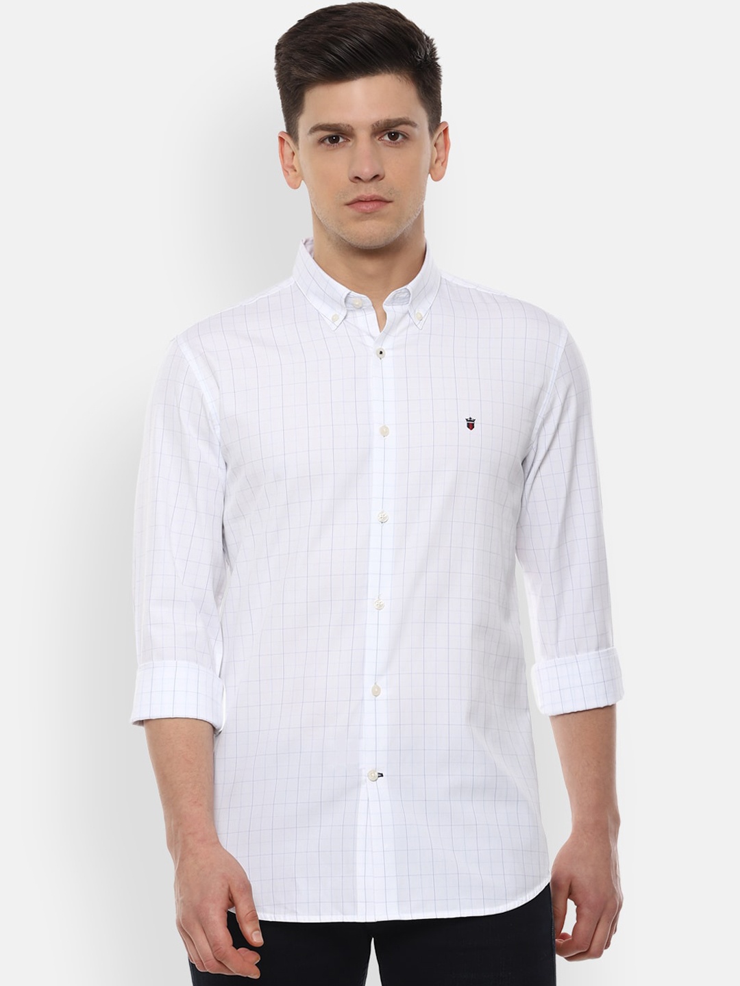 

Louis Philippe Sport Men White & Blue Slim Fit Checked Pure Cotton Casual Shirt