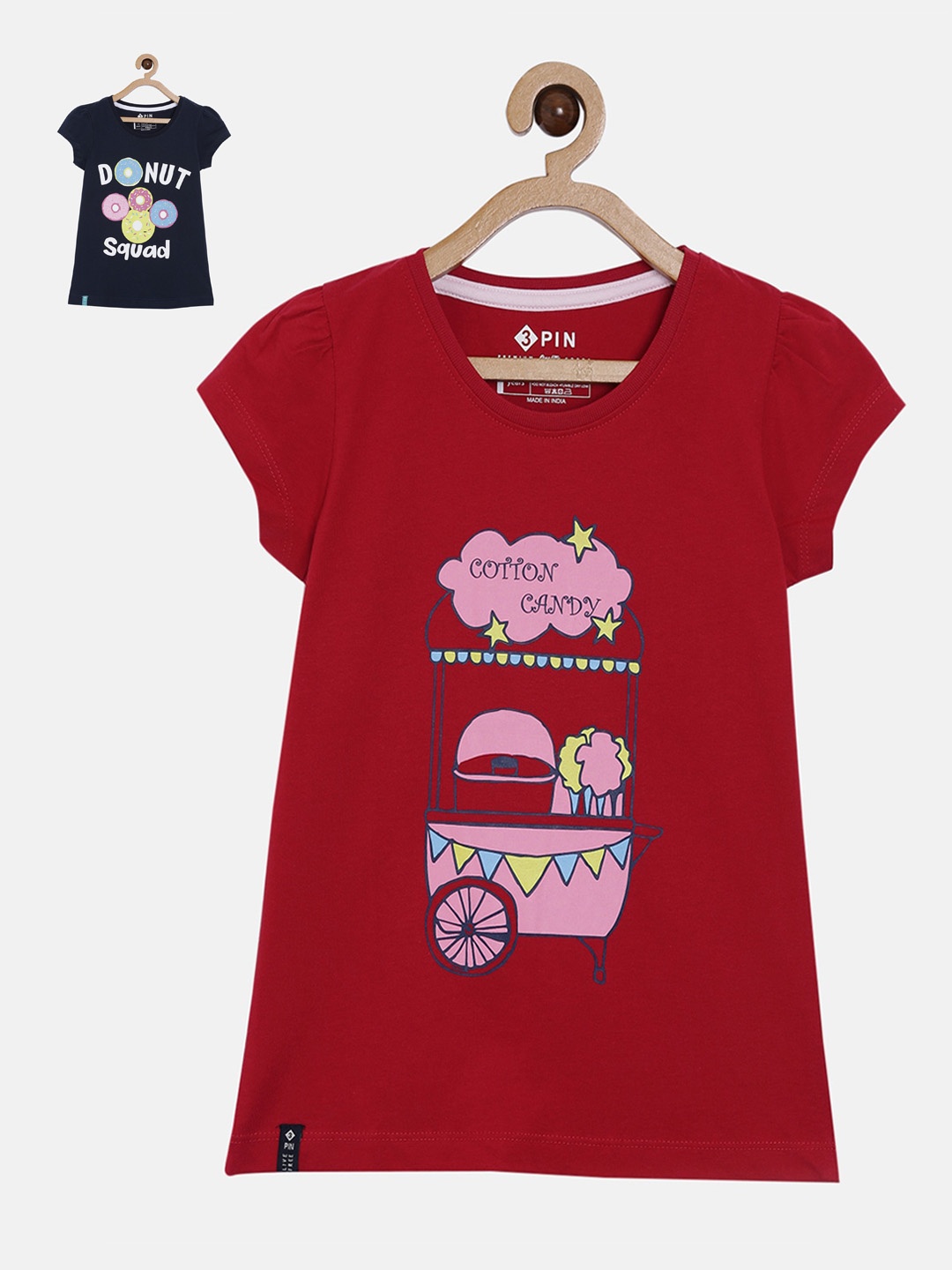 

3PIN Girls Navy Blue Printed Round Neck T-shirt
