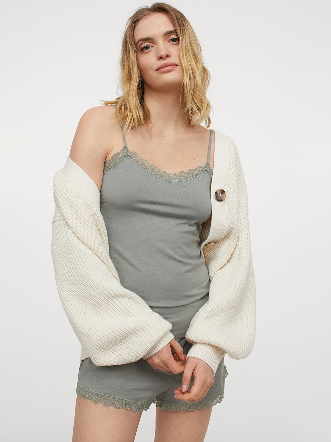

H&M Women Green Pyjama Strappy Top & Shorts