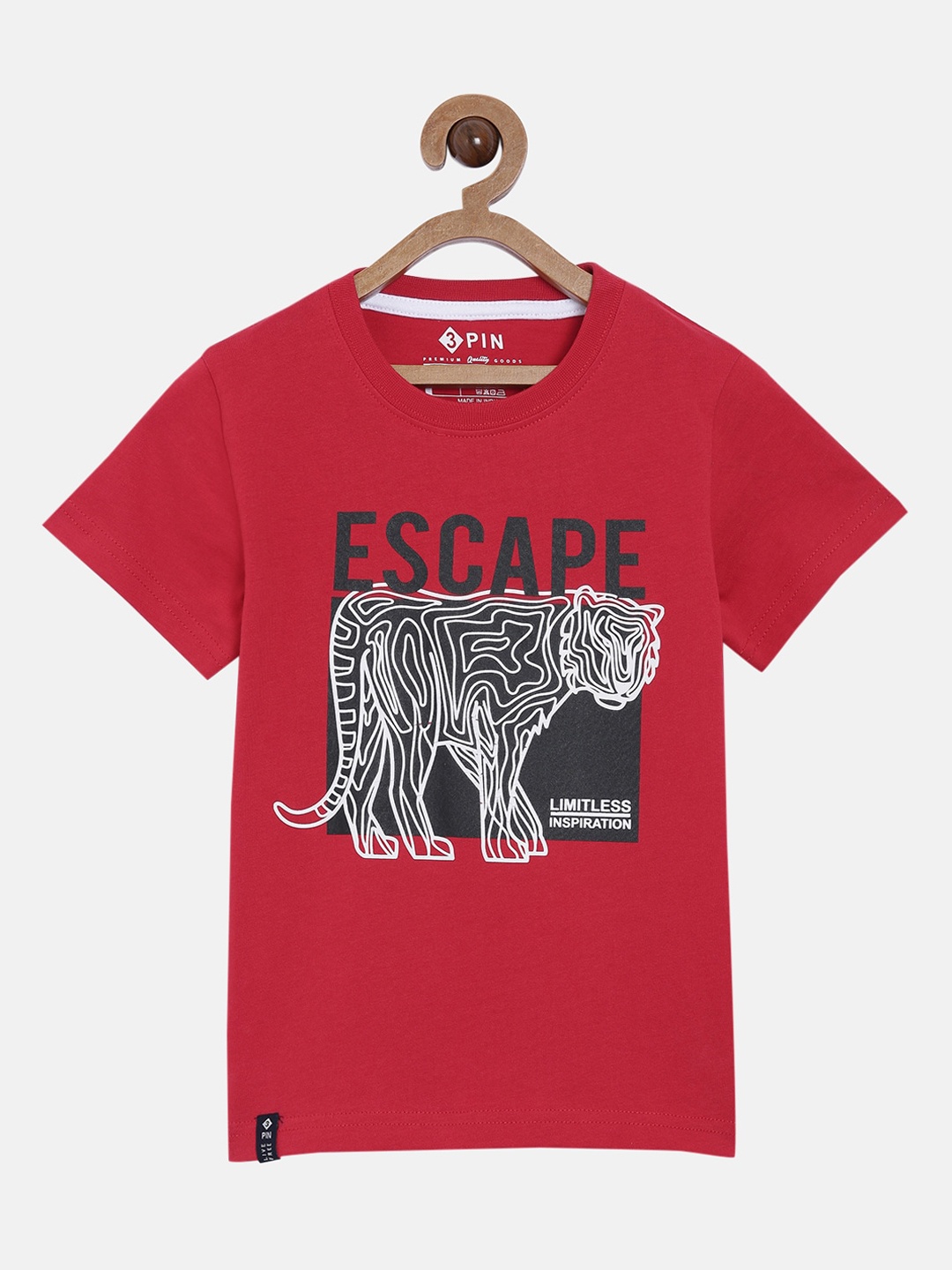 

3PIN Boys Red Printed Round Neck T-shirt