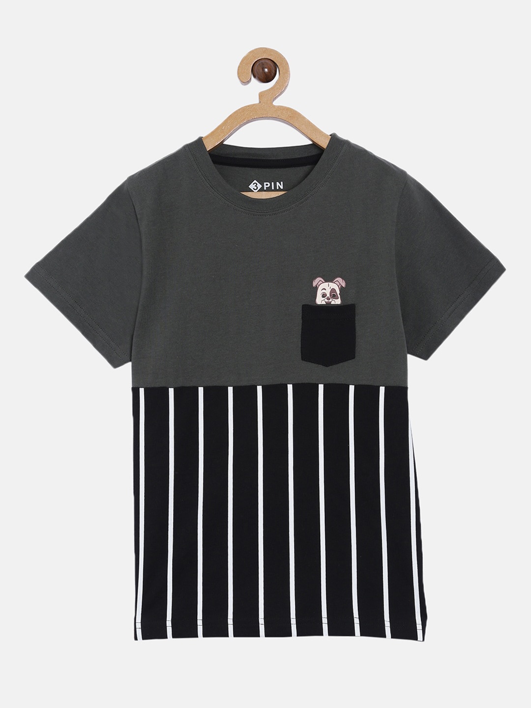 

3PIN Boys Black Striped Round Neck T-shirt