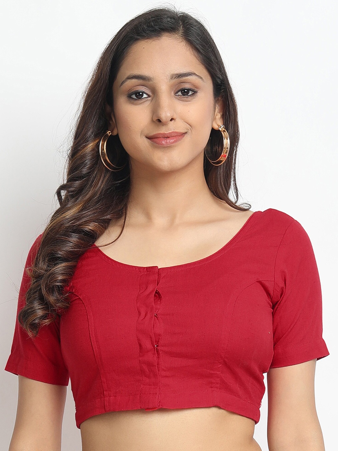 

Molcha Women Red Embroidered Readymade Non-Padded Cotton Saree Blouse