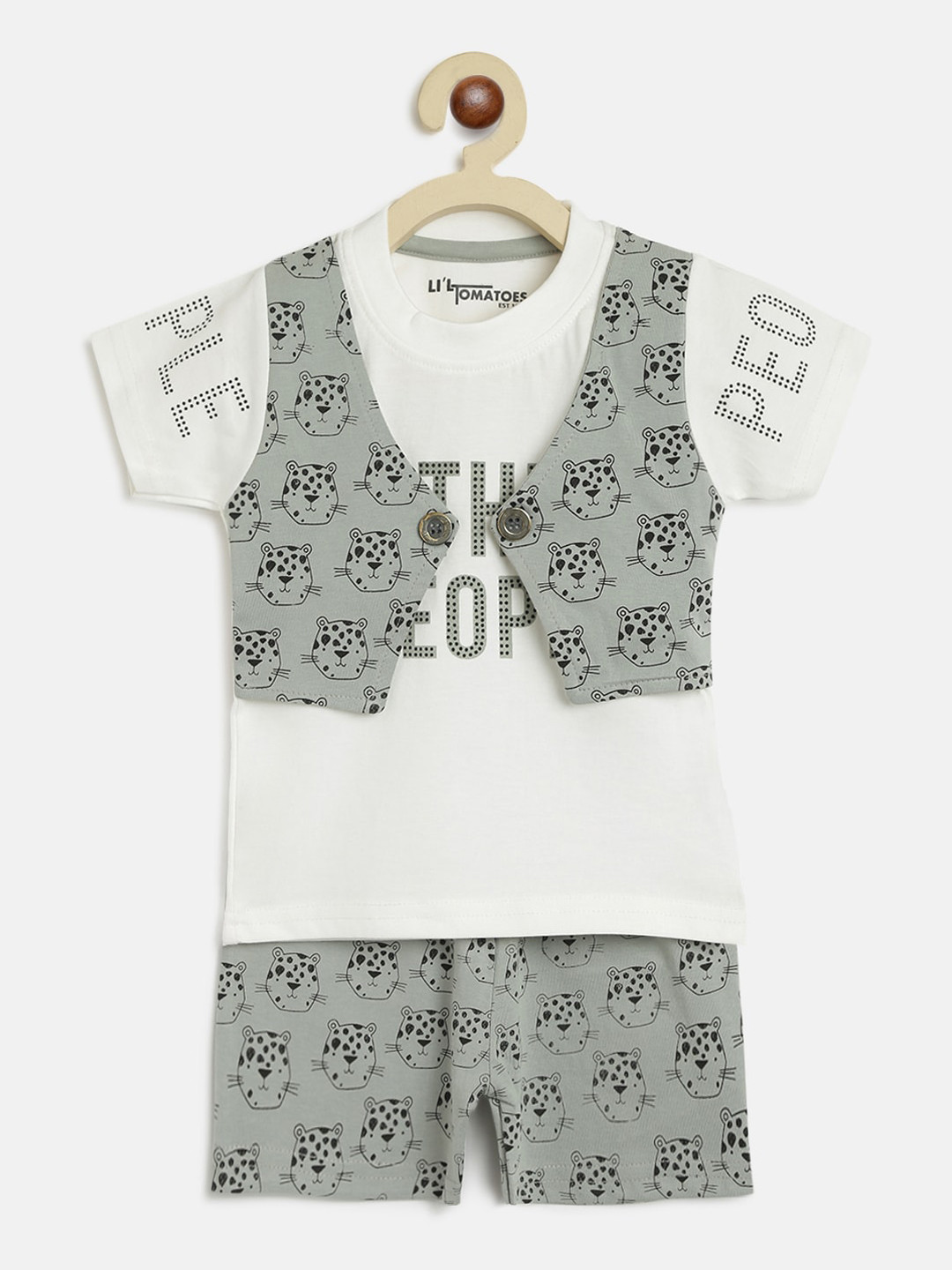 

Lil Tomatoes Kids White & Grey Printed Pure Cotton T-shirt with Shorts