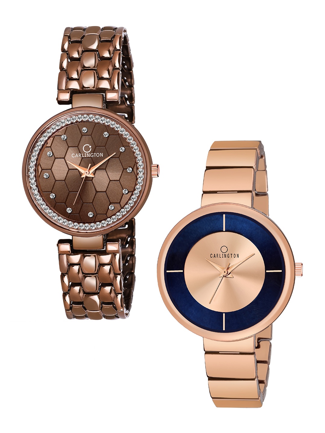 

CARLINGTON Women Set Of 2 Multicolored Analogue Watch 114 Brown & Rose Gold
