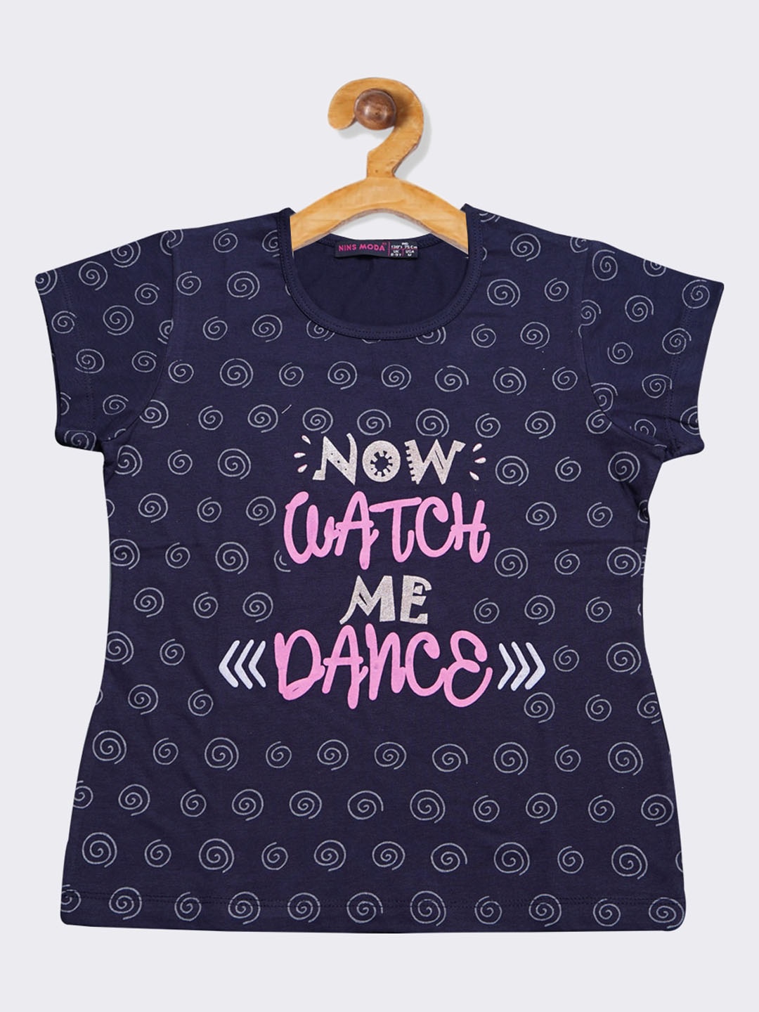 

Nins Moda Navy Blue Printed Regular Top