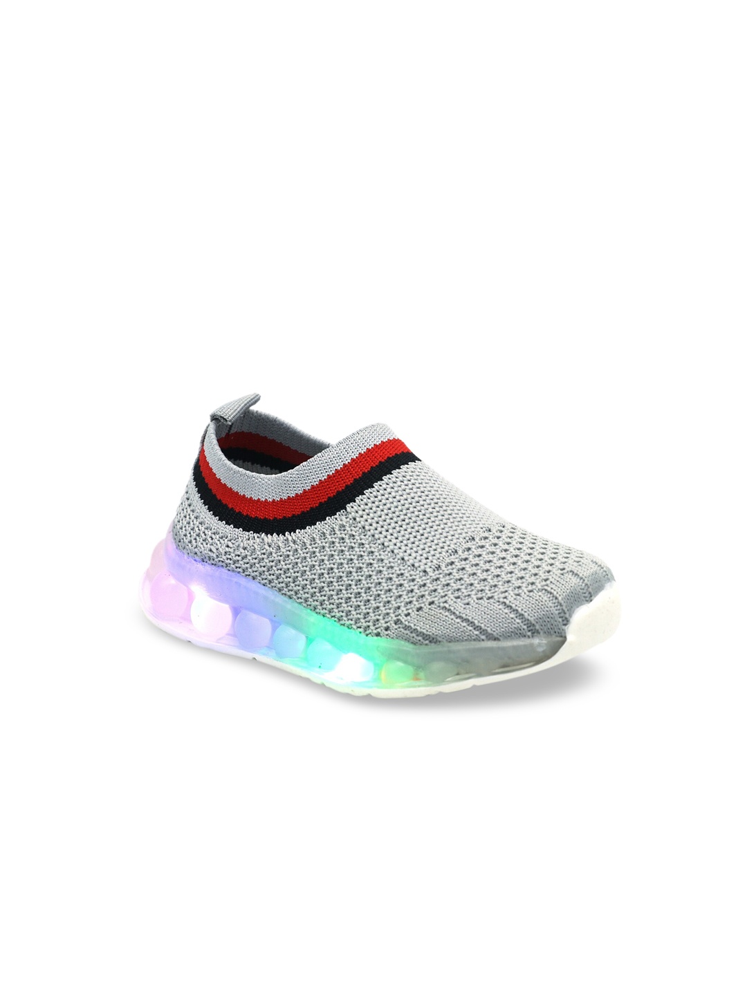

FEETWELL SHOES Boys Grey Woven Design LED Slip-On Sneakers