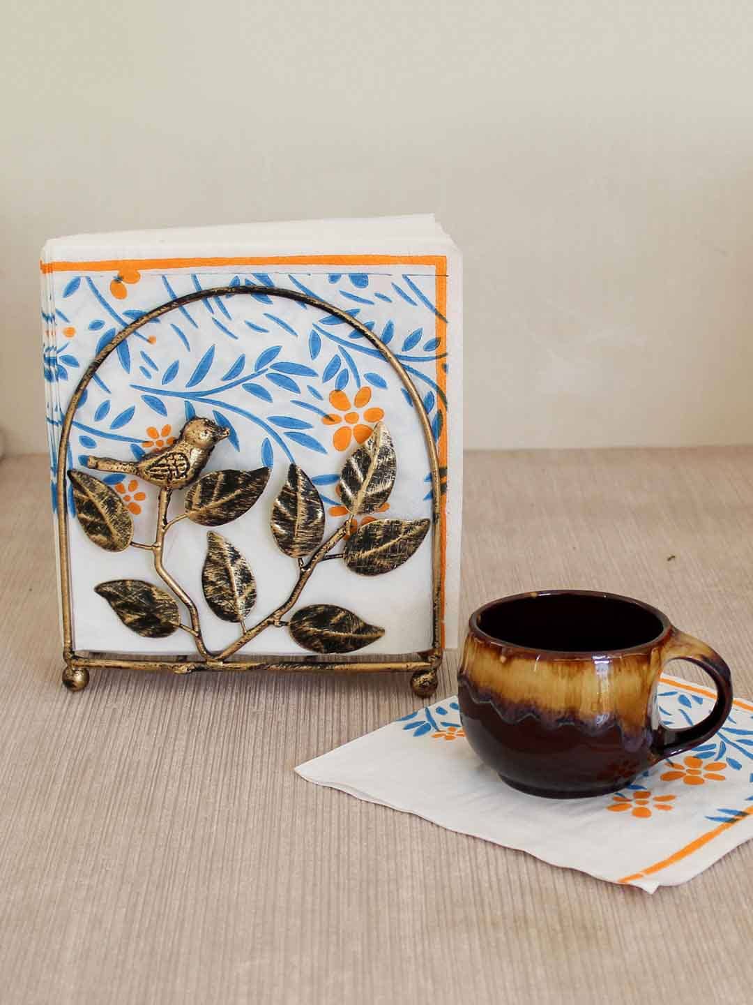

TIED RIBBONS Antique Gold-Toned Leaf Textured Metal Napkin Holder