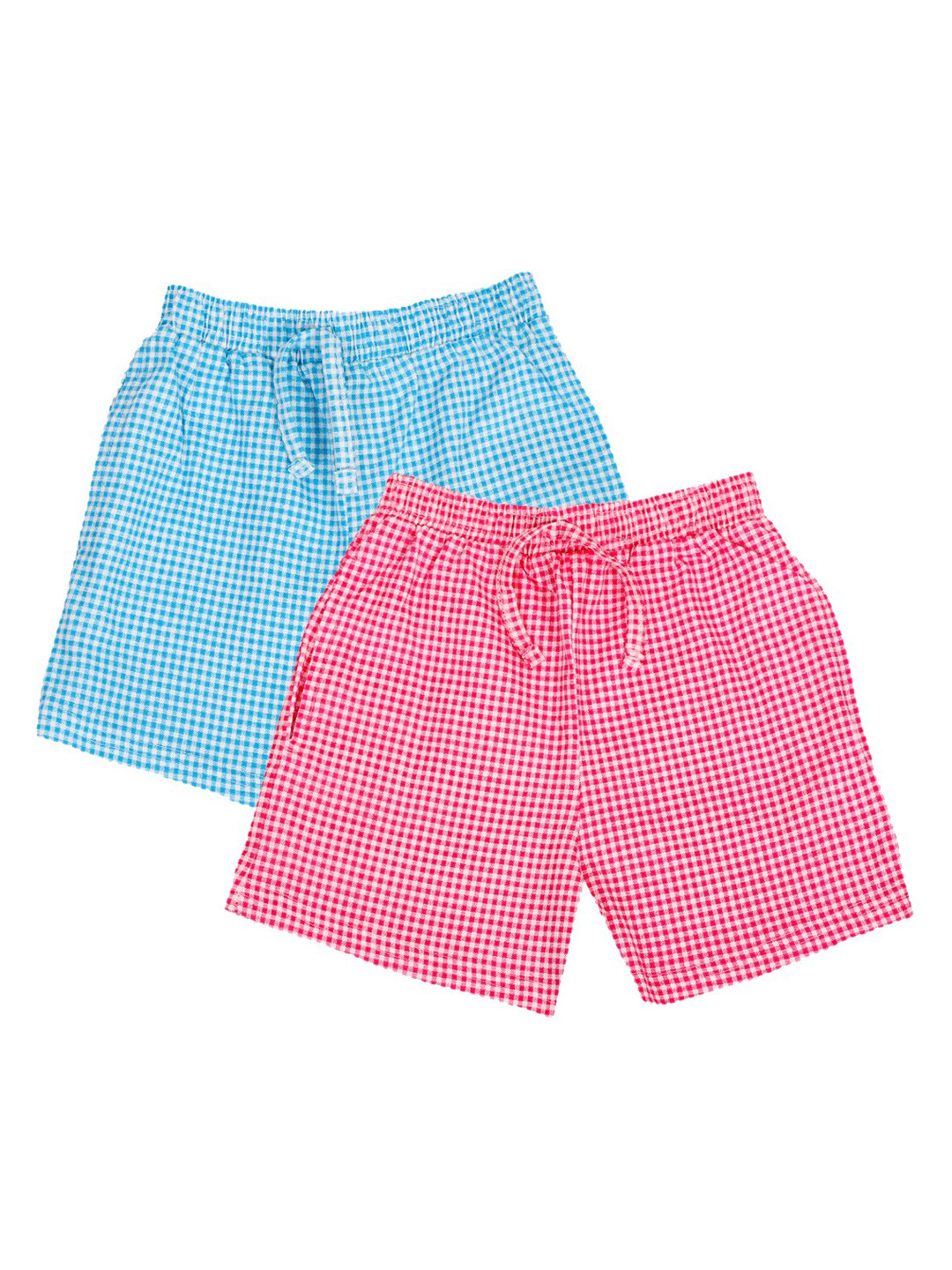 

YK Girls Pack of 2 Pink and Blue Assorted Checked Regular Fit Shorts