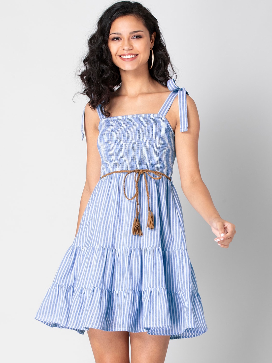 

FabAlley Women Striped A-Line Dress, Blue