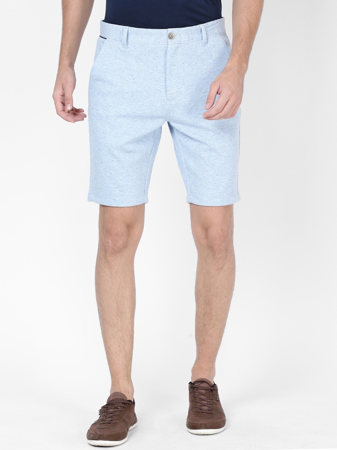 t-base Men Blue Self Design Slim Fit Regular Shorts