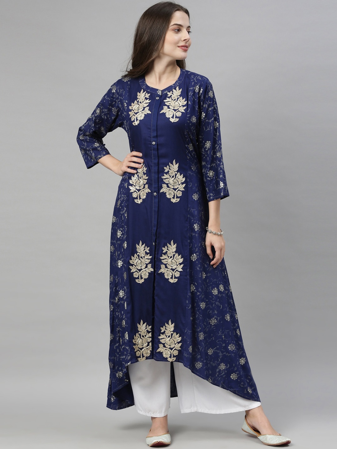 

Neerus Women Blue Floral Printed Kurta