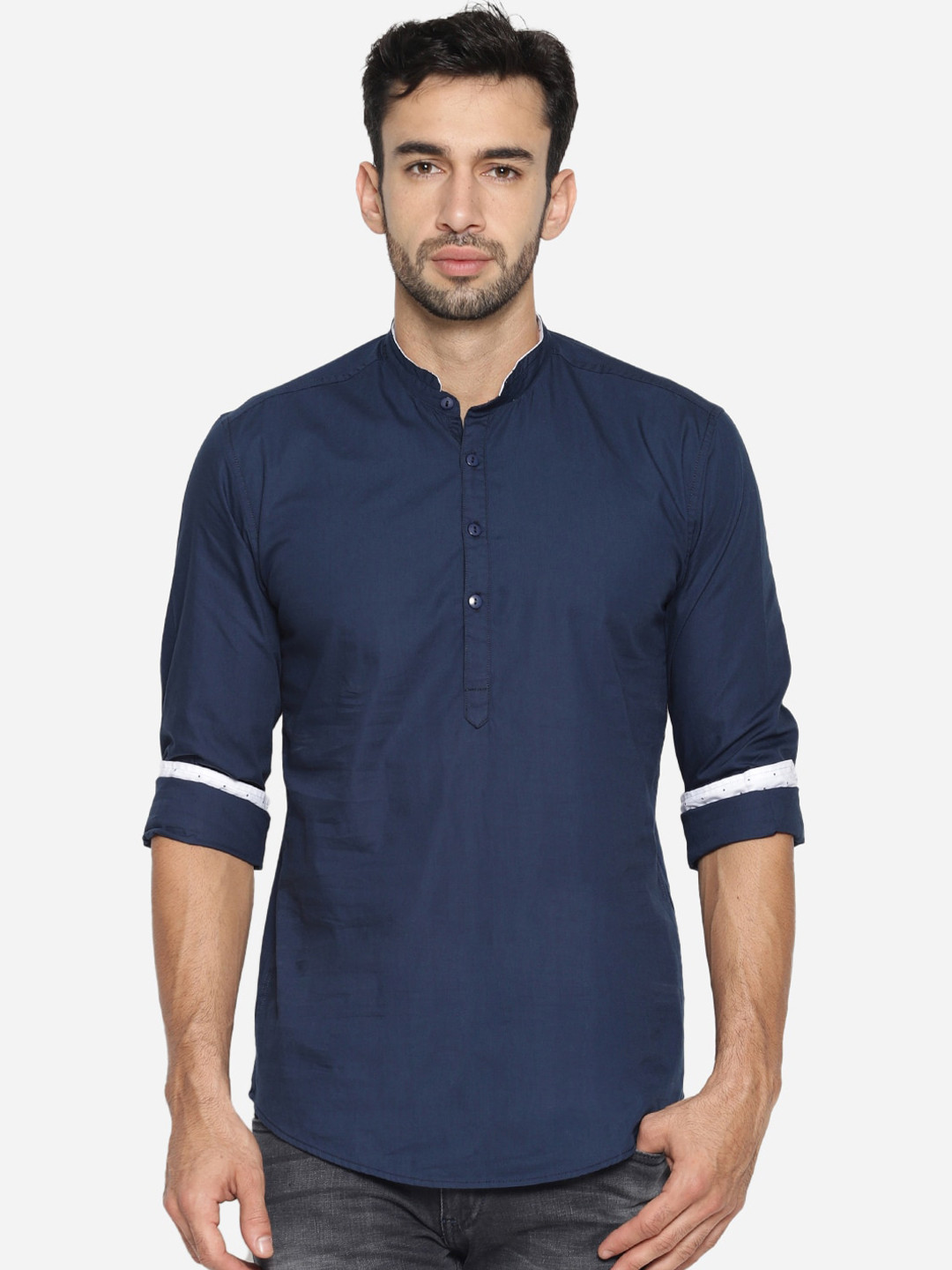 

IVOC Men Navy Blue Solid Cotton Indigo Kurta
