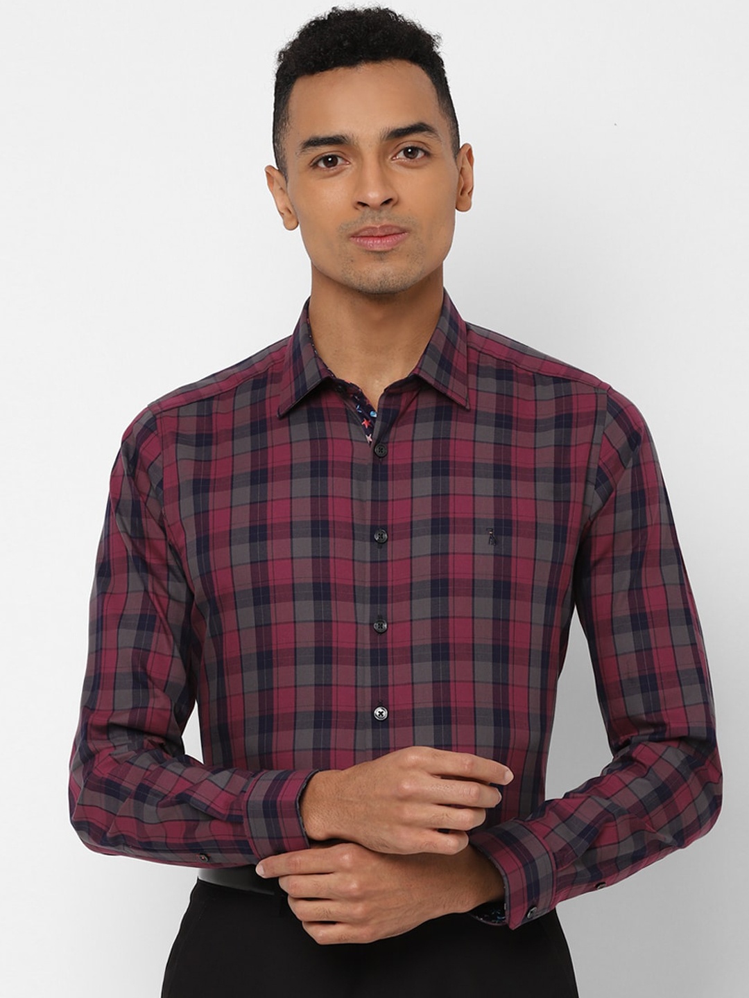 

SIMON CARTER LONDON Men Pink & Navy Blue Slim Fit Checked Formal Shirt
