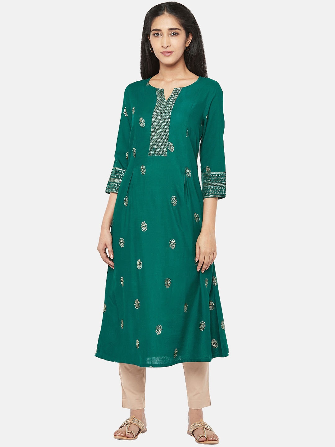 

RANGMANCH BY PANTALOONS Women Green Ethnic Motifs Printed Kurta