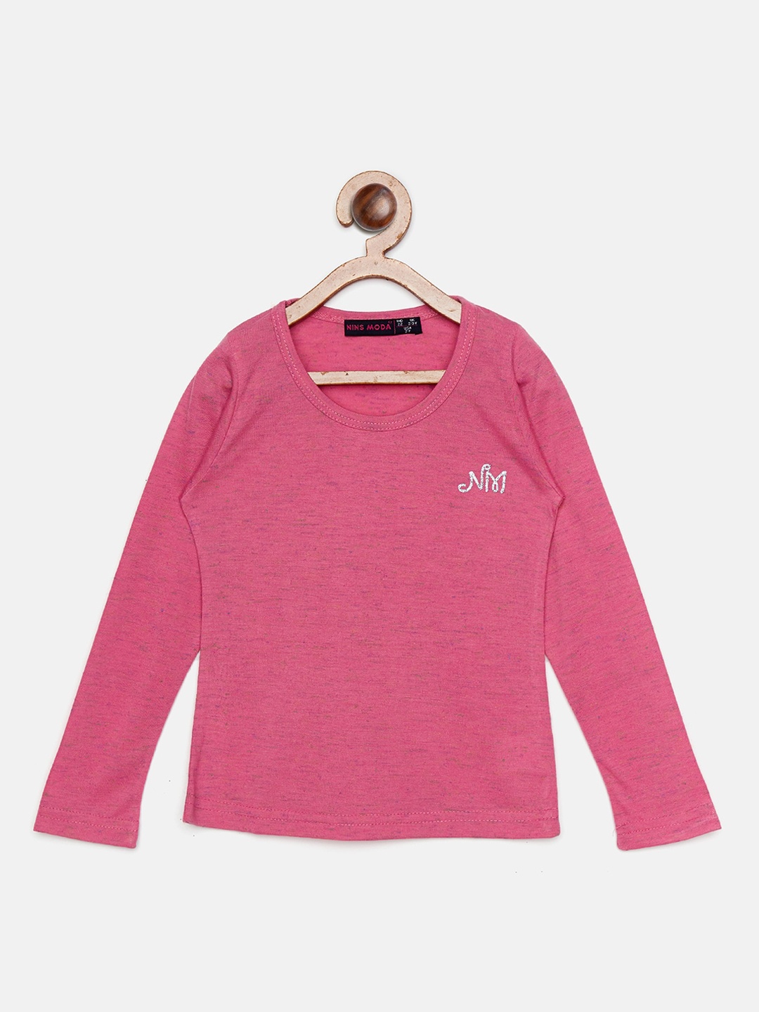 

Nins Moda Girls Pink Solid Round Neck Full Sleeve Top
